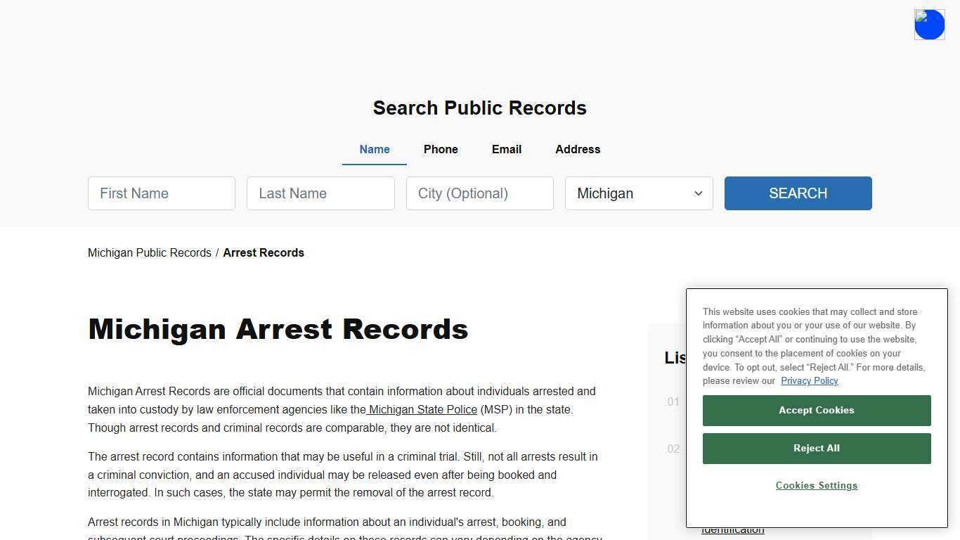Michigan Arrest Records and Police Reports